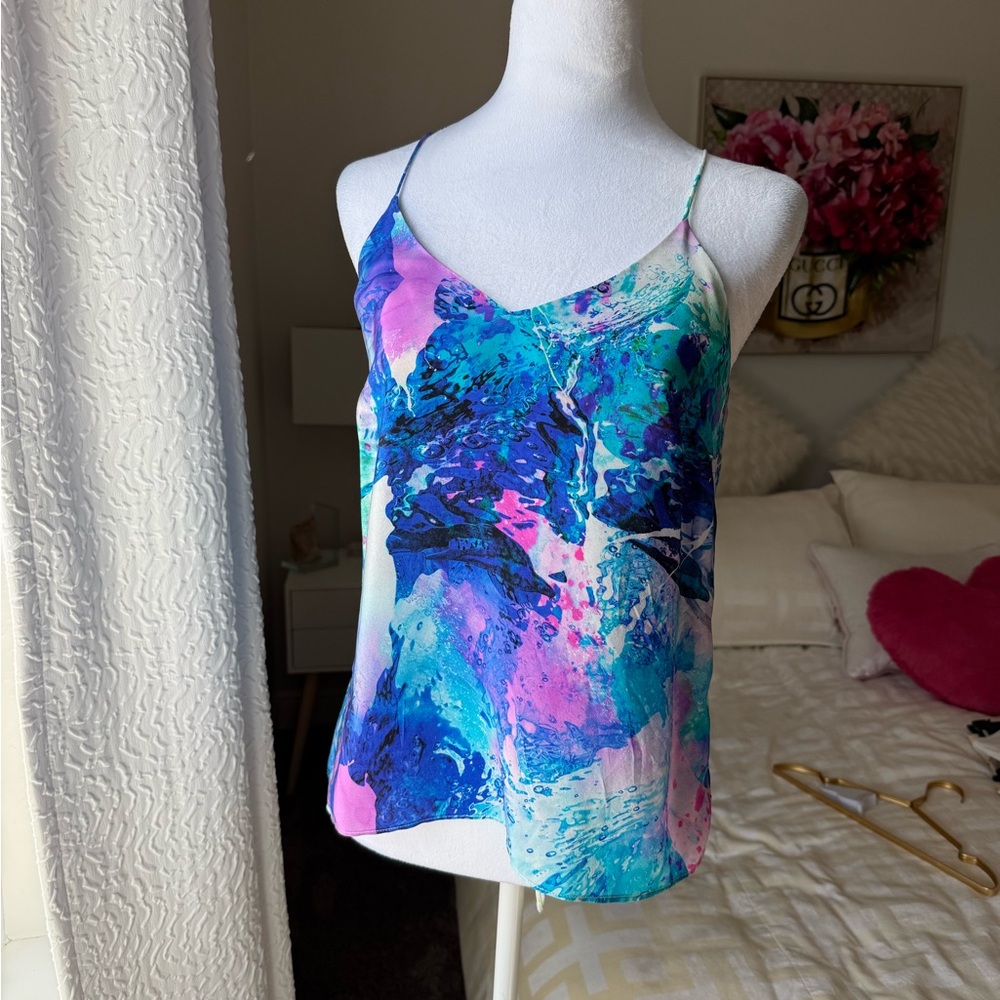 Amanda Uprichard Silk Cami Blue and Pink